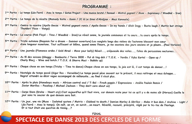 Programme spectacle de Danse des Cercles de la Forme 2013