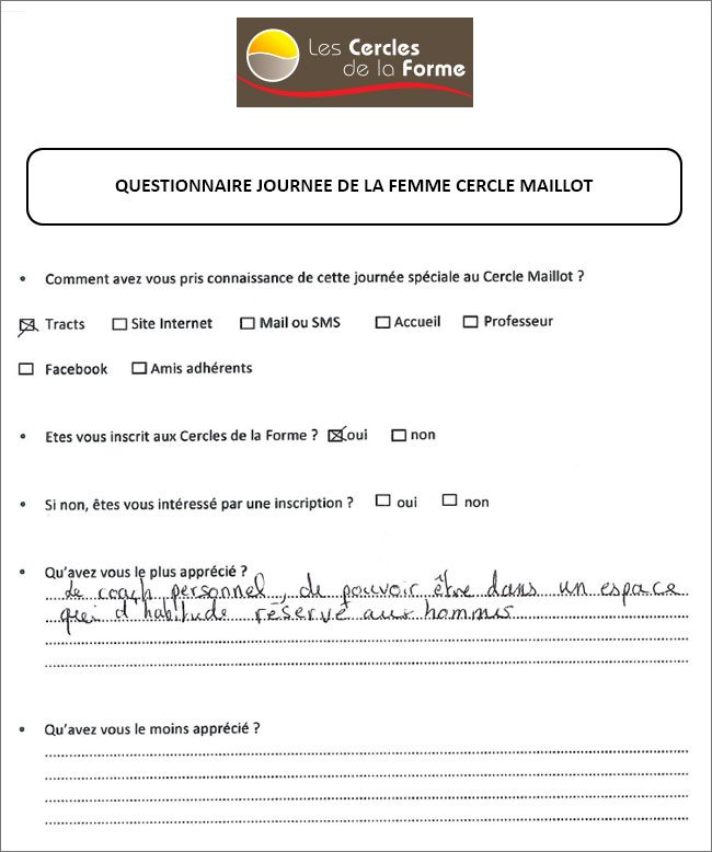 Questionnaire, journée de la femme Cercle Maillot