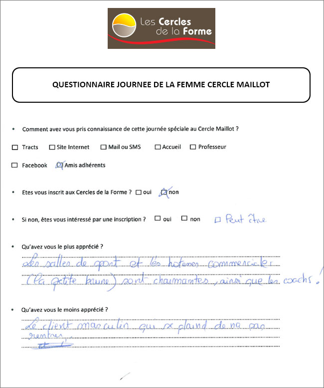 Questionnaire, journée de la femme Cercle Maillot