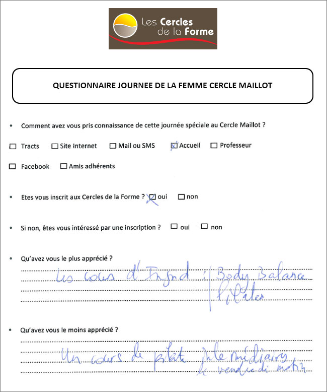 Questionnaire, journée de la femme Cercle Maillot