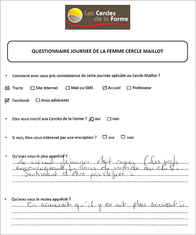 Questionnaire, journée de la femme Cercle Maillot