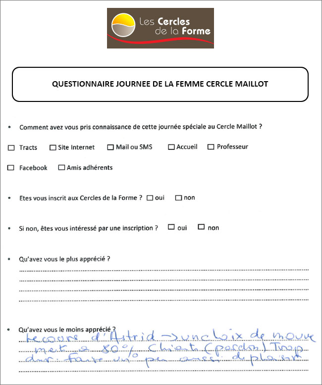 Questionnaire, journée de la femme Cercle Maillot