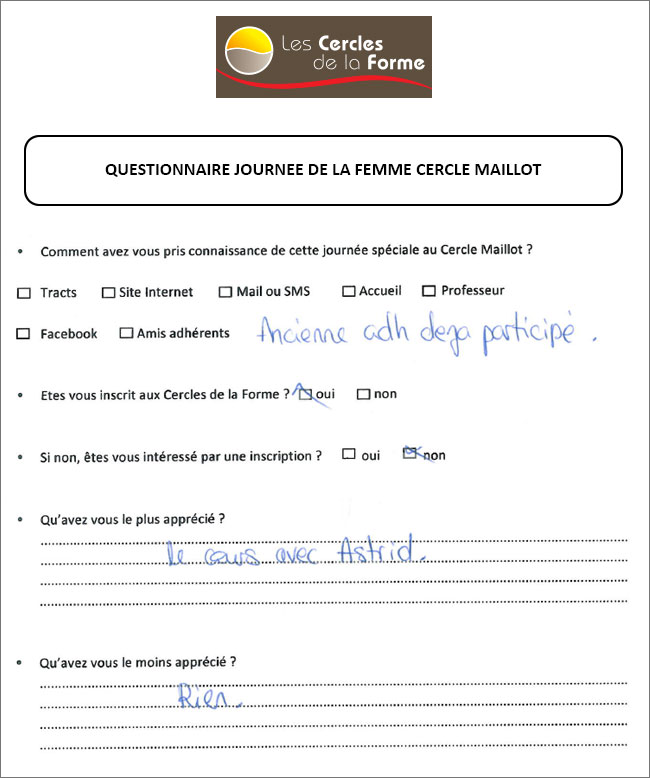 Questionnaire, journée de la femme Cercle Maillot