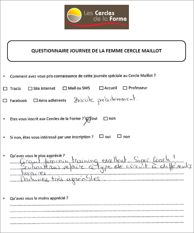 Questionnaire, journée de la femme Cercle Maillot