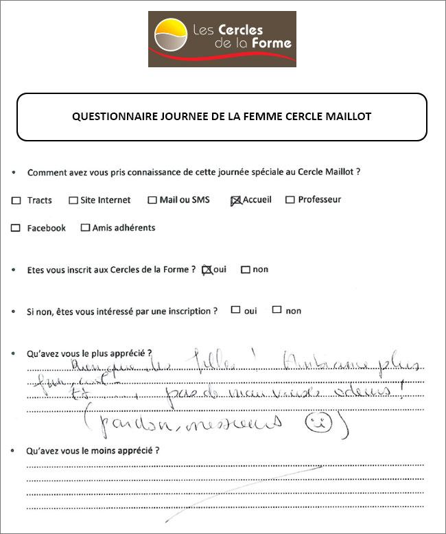 Questionnaire, journée de la femme Cercle Maillot