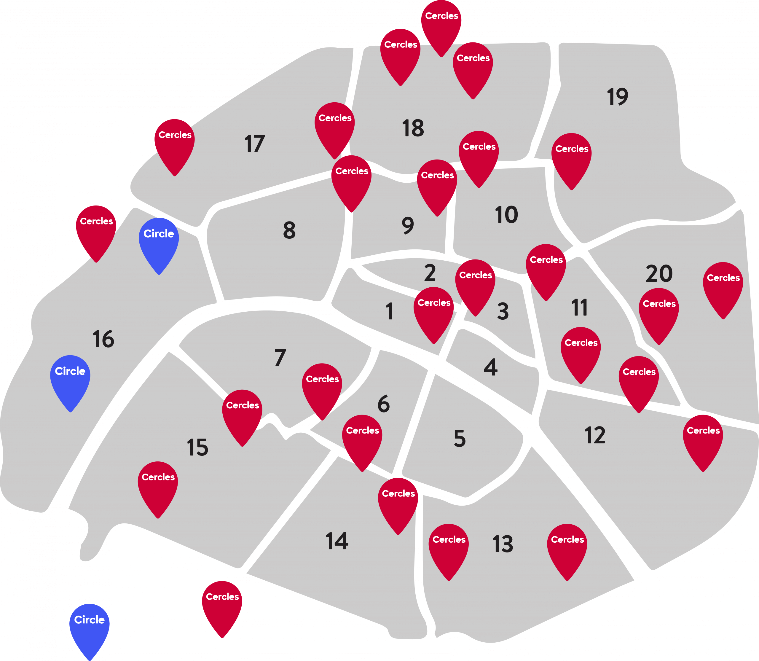 Carte des 28 salles de sport Cercles de la Forme à Paris